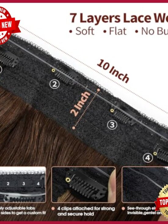 18 Inch Real Human Hair Halo Extensions with Invisible Wire and Clips main image 6